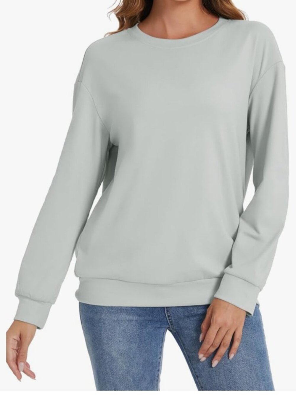 BATHRINS Womens Casual Long Sleeve Sweatshirt Crew Neck Solid Color Pullover Rel